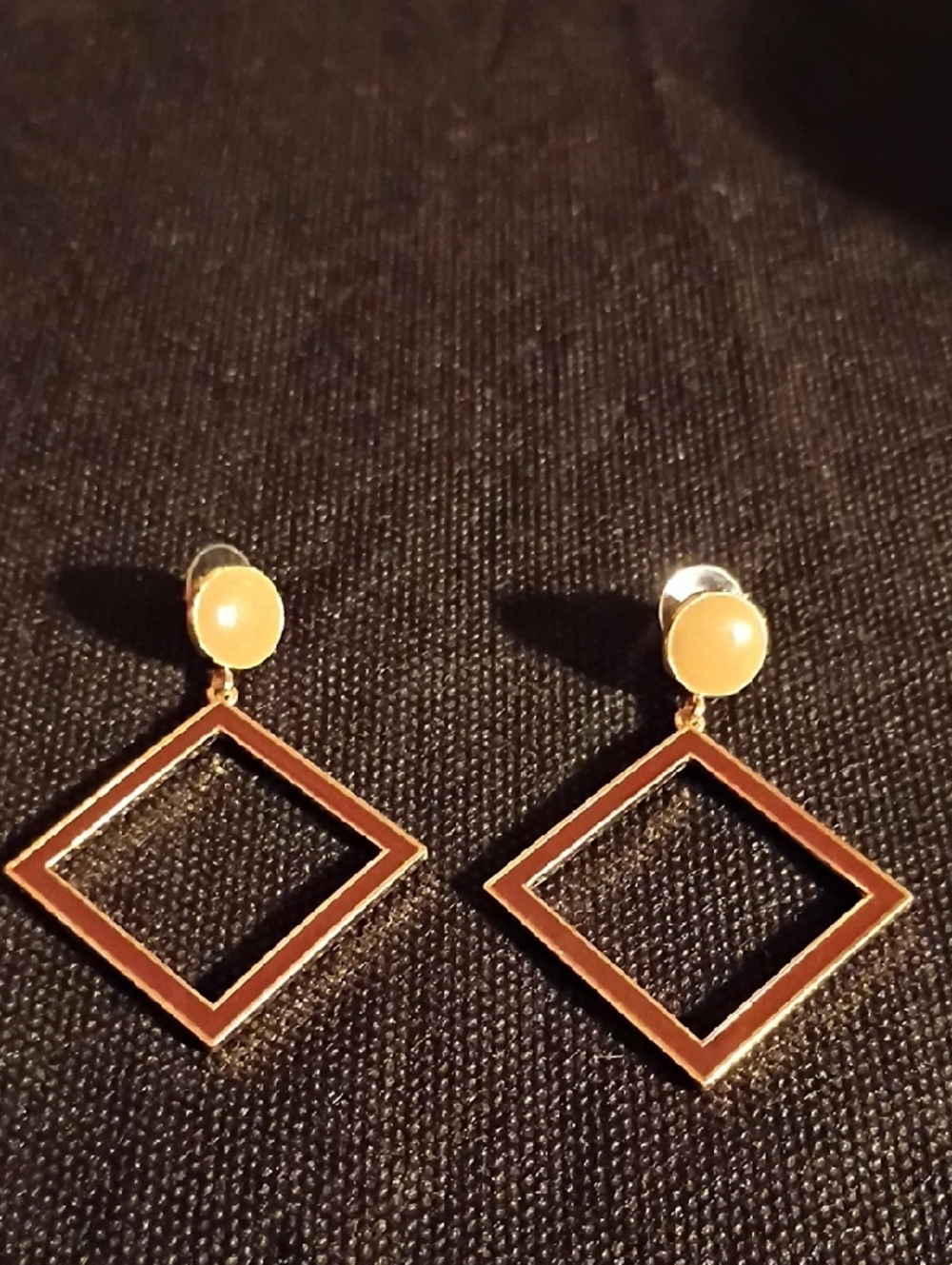Brown And Tan Enamel Open Diamond Drop Earrings - Women Jewelry